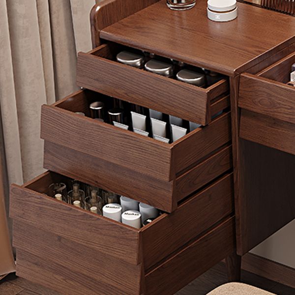Modern 3 Drawer & Jewelry Vanity Desk Brown Wood Makeup Vanity Desk