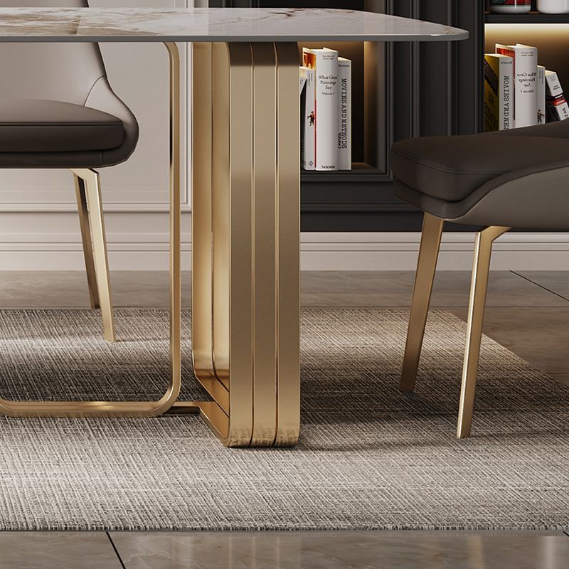 金の金属二重台座付きの豪華な焼結石トップテーブル長方形のテーブル