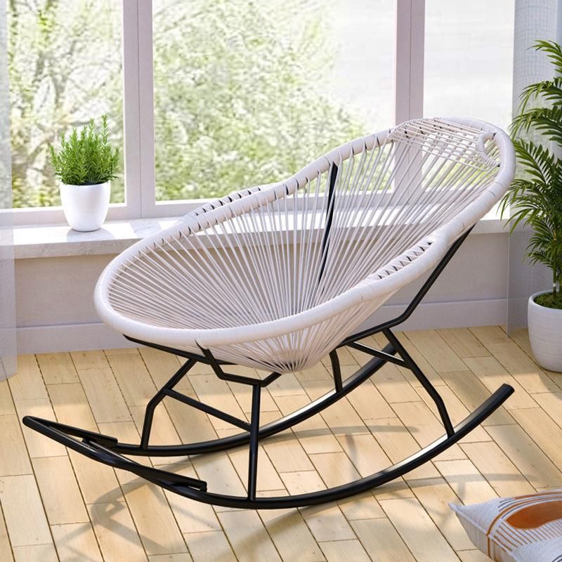 Modern Rocker Wicker Woven Rope Weather-Resistant Rocking Chair - Clearhalo