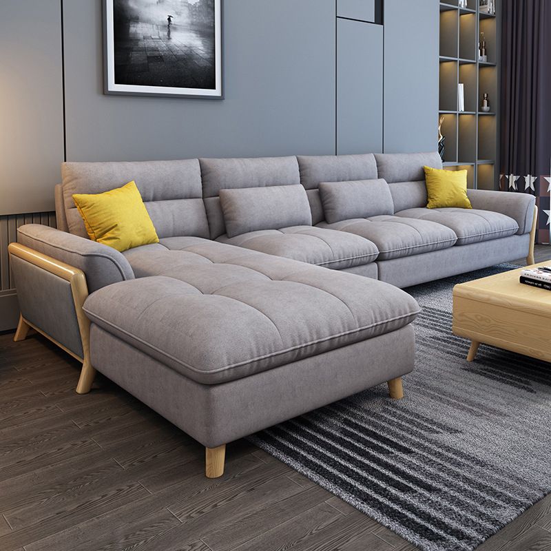 Flared Arm Linen Sectional Scandinavian 4-seater Sectional with Pillows Clearhalo 'furn' 'furn_sectionals' 'Furniture' 'Living Room Furniture' 'Sectionals' 1200x1200_0596e772-d712-465d-a1b8-e36bf8d21a80