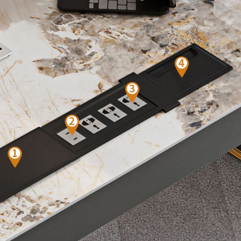 Dark Taupe Writing Desk Drawers Storage Glam Office Desk with Built in Outlets Clearhalo 'furn' 'furn_office_desk' 'Furniture' 'Office Desks' 'Office Furniture' 'office_desk' 1200x1200_0596ed9a-ee85-4416-9831-719f8f1b47ae