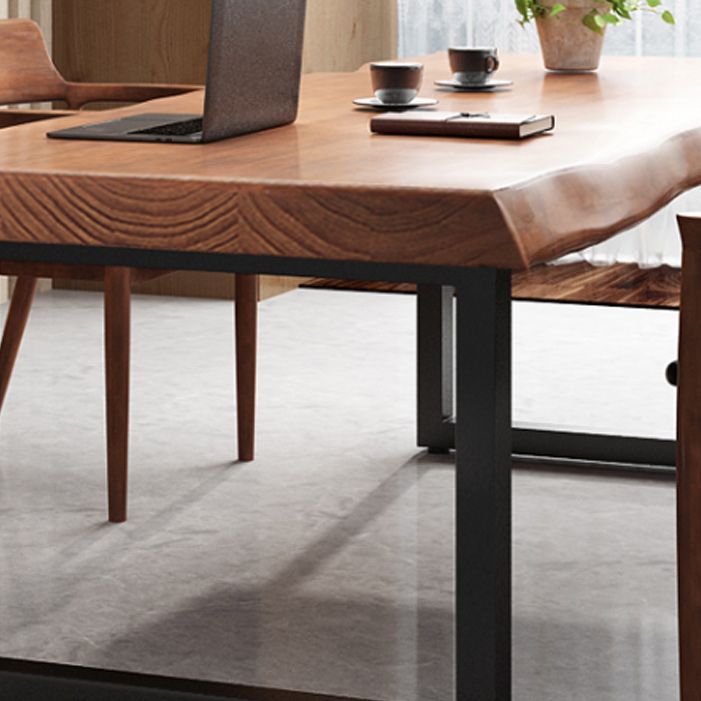 Pine Wood Top Dining Table Rectangle Table with Sled Base in Black Clearhalo 'Dining Tables & Seating' 'Dining Tables' 'dining_table' 'furn' 'furn_dining_table' 'Furniture' 'Kitchen & Dining Furniture' 1200x1200_059a9410-143a-4292-aec7-bc100eb496b1