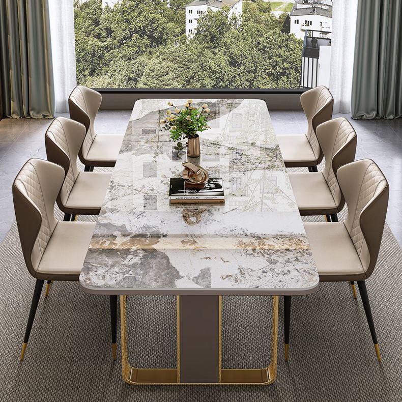 Traditional Luxury Sintered Stone Top Dining Table Rectangle Table With Metal Double Pedestal Clearhalo ' dining_table' 'Dining Tables & Seating' 'Dining Tables' 'furn' 'furn_dining_table' 'Furniture' 'furniture_dining_table' 'Kitchen & Dining Furniture' 'kitchen&dining_furn' 'kitchen' 'kitchen_dining_table' 1200x1200_059eeabc-a1f6-44b0-907d-3565867e8e6a