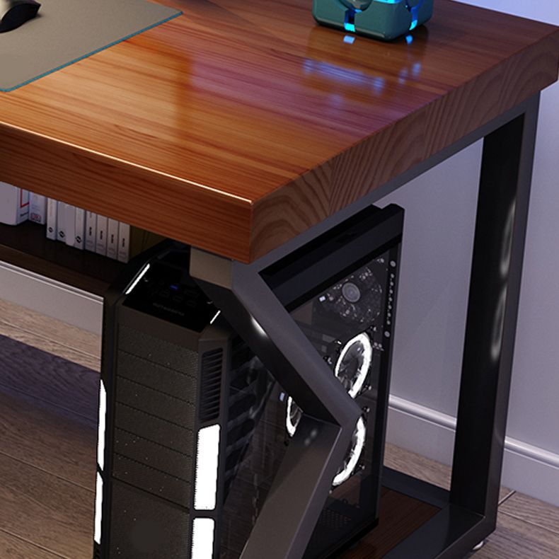 Mesa de oficina de dormitorio rectángulo escritorio de escritura de madera maciza con estantes