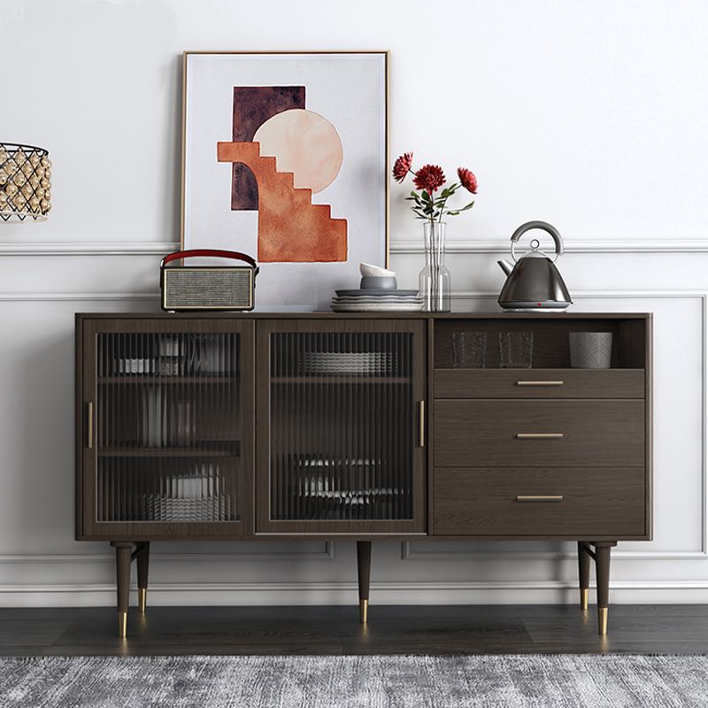 Glam a 2-disegno a buffet da pranzo 61 "l tampone a buffet per porta scorrevole nera con porta di vetro