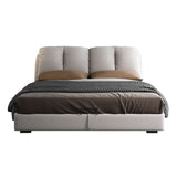 Scandinavian Wood Panel Bed with Faux Leather Rectangular Headboard