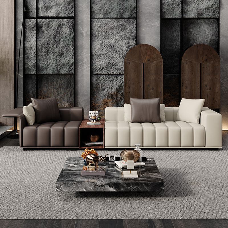 Contemporary Sofa Faux Leather Tufted Off-White Convertible Sofa for Living Room Clearhalo 'furn' 'furn_sofas' 'Furniture' 'Living Room Furniture' 'Sofa' 'sofas' 1200x1200_05ad55b1-3066-449f-a67e-8506bb882ff2