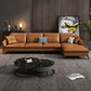 Contemporary Genuine Leather Sewn Pillow Back Sofa 35.43"High Flared Arm Sofa,Dark Brown Clearhalo 'furn' 'furn_sectionals' 'Furniture' 'furniture_sectionals' 'kitchen' 'kitchen_sectionals' 'Living Room Furniture' 'Sectionals' 1200x1200_05b22509-5bbd-43ca-8480-309a6bab1d1b