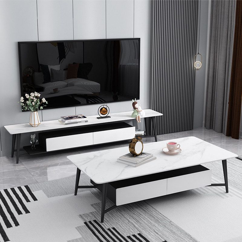 16" W TV Media Stand Modern Open Shelving TV Stand Console with Drawers