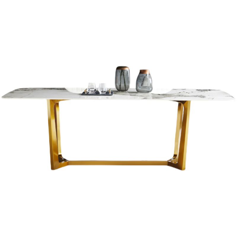 Rectangle Traditional Luxury Dining Table White Sintered Stone Table with Gold Trestle Base Clearhalo ' dining_table' 'Dining Tables & Seating' 'Dining Tables' 'furn' 'furn_dining_table' 'Furniture' 'furniture_dining_table' 'Kitchen & Dining Furniture' 'kitchen&dining_furn' 'kitchen' 'kitchen_dining_table' 1200x1200_05b5d727-0ff2-4a62-934a-9d6b0e4e3ddb