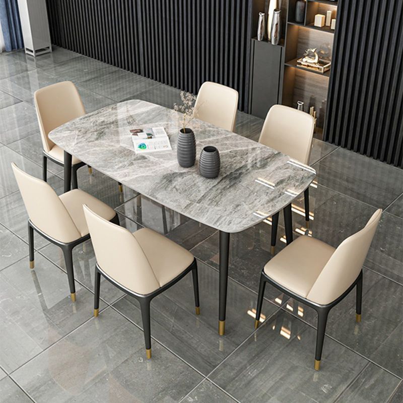 Industrial Dining Rectangle Table Sintered Stone Table with Metal Legs for Home Clearhalo 'Dining Tables & Seating' 'Dining Tables' 'dining_table' 'furn' 'furn_dining_table' 'Furniture' 'Kitchen & Dining Furniture' 1200x1200_05b860ef-9f9d-4976-affb-fdf9f94658db