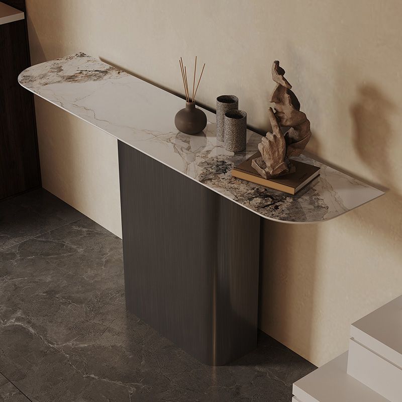 Tavolo di accento moderno a forma di luna tavolo in metallo in metallo per hall, largo 14 pollici