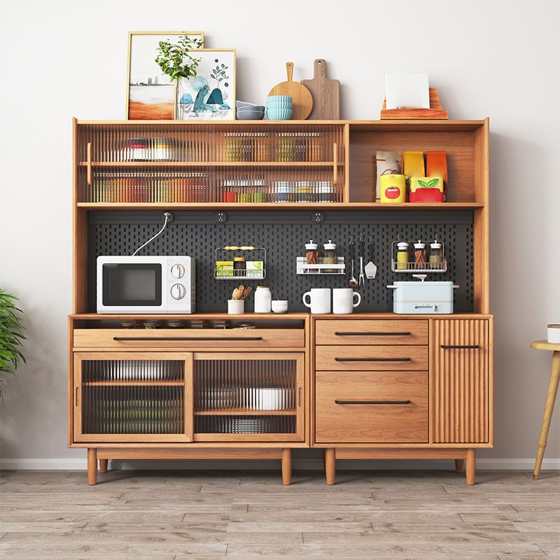 Glam Solid Wood Sideboard Glass Doors Dining Server for Kitchen Clearhalo 'buffet_sideboard' 'Buffets & Sideboards' 'furn' 'furn_buffet_sideboard' 'Furniture' 'Kitchen & Dining Furniture' 1200x1200_05bdb947-8228-464b-8d00-9eec4f0227df