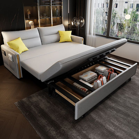 Divano di divano a letto contemporaneo in finta pelle resistente alle macchie in grigio