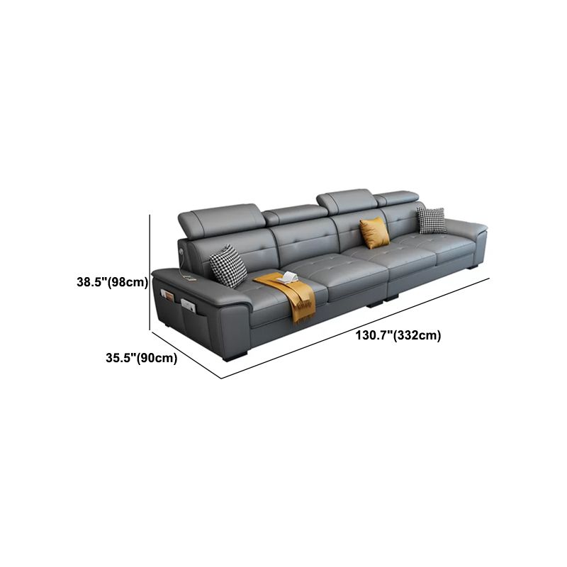 Scandinavian Faux Leather Sectional/sofa with Pillow Top Arm