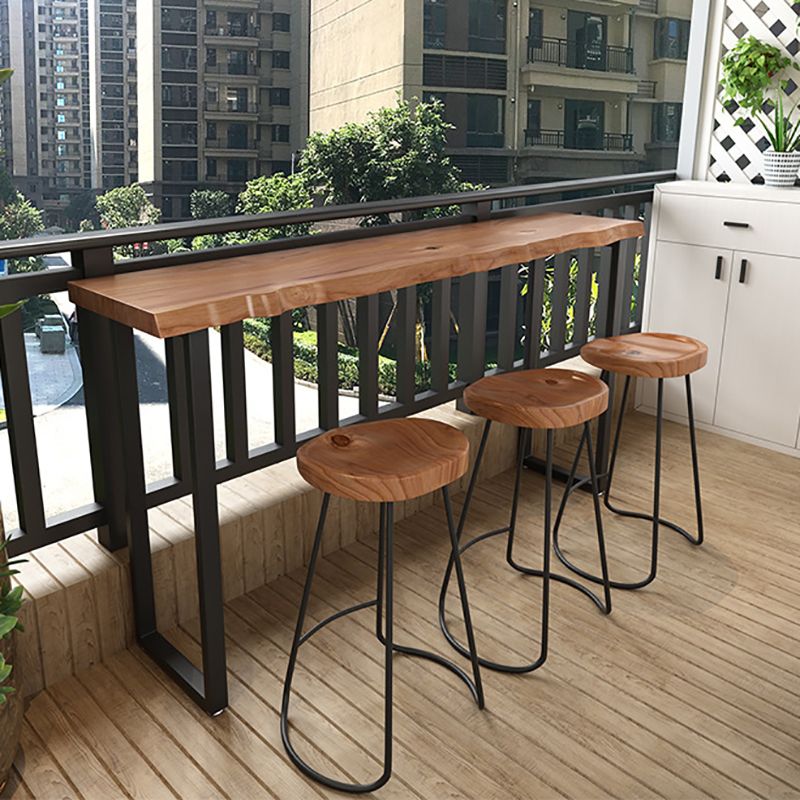 Mesa de Bar moderna, mesa de Pub de madera maciza de hierro negro con pedestal doble para Patio