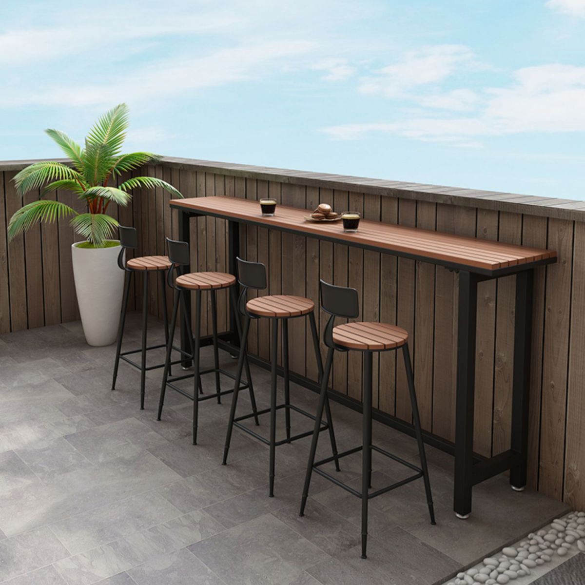 Wood Bar Dining Table Modern Rectangle Bar Table with Trestle Pedestal for Balcony Clearhalo 'Bar Furniture' 'Bar Tables' 'bar_tables' 'furn' 'furn_bar_tables' 'Furniture' 'furniture_bar_tables' 'Kitchen & Dining Furniture' 1200x1200_05c64742-5ee3-40c4-95af-500fcd5822a0
