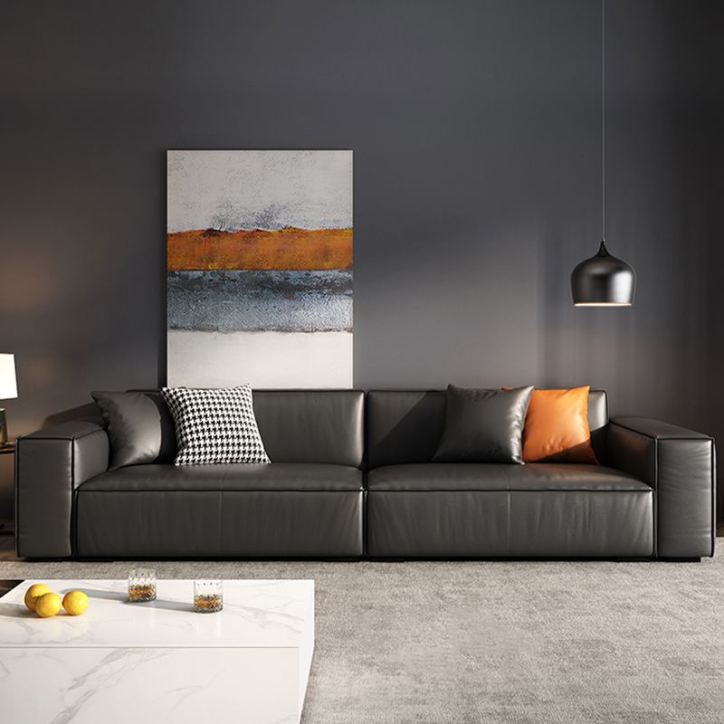 Modern Square Arm Sectional, Genuine Leather Sectional Couch in Black Clearhalo 'furn' 'furn_sectionals' 'Furniture' 'Living Room Furniture' 'Sectionals' 1200x1200_05cf1c91-eb89-4902-a51b-9c459b9f866c