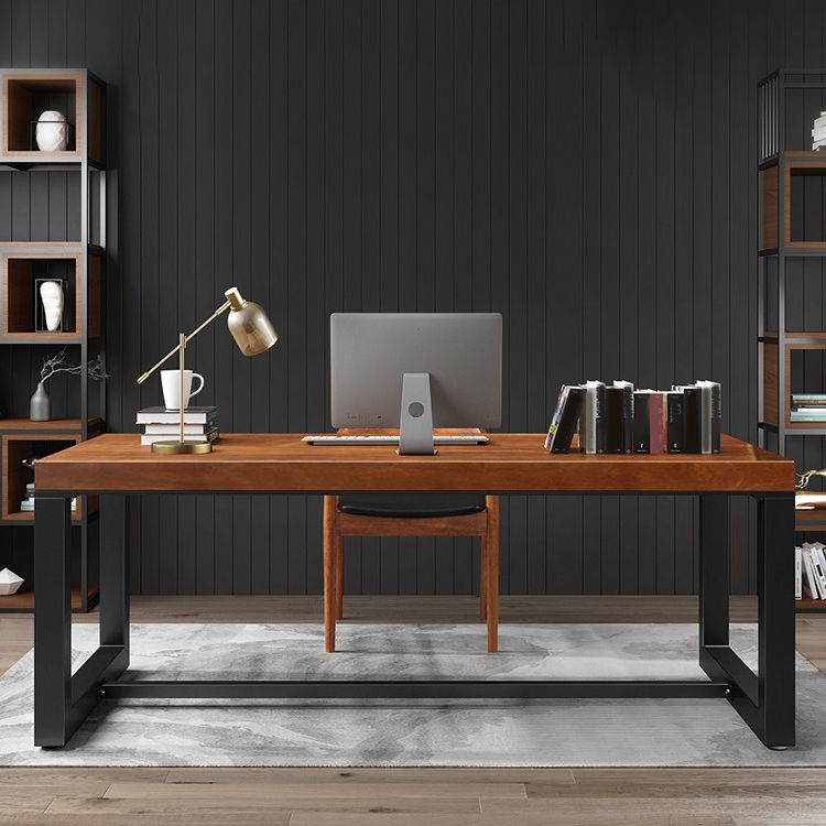 Contemporary Rectangular Executive Desk Brown Office Desk with Metal Legs Clearhalo 'furn' 'furn_office_desk' 'Furniture' 'Office Desks' 'Office Furniture' 'office_desk' 1200x1200_05d2935d-82db-4908-9478-acee51842cb1