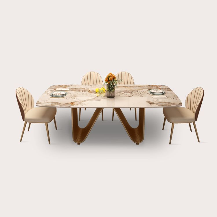 Modern Sintered Stone Dining Room Set Standard Height with Double Pedestal Base Dining Table Set Clearhalo 'Dining Room Sets' 'Dining Tables & Seating' 'dining_room_set' 'furn' 'furn_dining_room_set' 'Furniture' 'furniture_dining_room_set' 'Kitchen & Dining Furniture' 'kitchen&dining_furn' 'kitchen' 1200x1200_05d723cc-12a9-4b82-9f5c-8f60a5054045