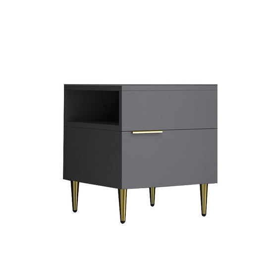 Glamimitierholz Nachttisch 18 Zoll H 1-Drawer Nachttisch in Grau/Weiß