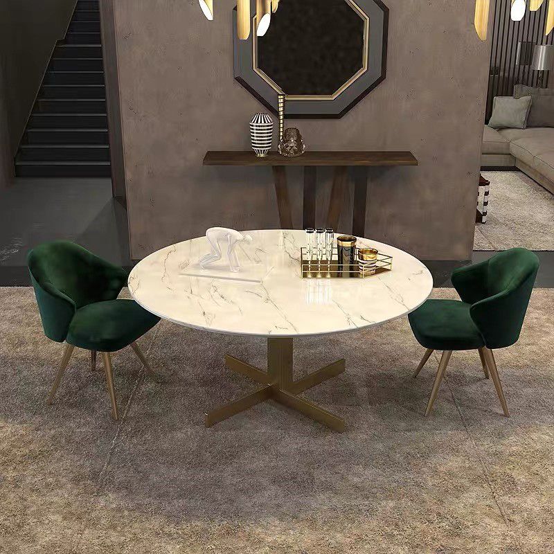 Metal and Stone Table Glam Style Minimalist Round Dining Table for Home Living Room Clearhalo 'Dining Tables & Seating' 'Dining Tables' 'dining_table' 'furn' 'furn_dining_table' 'Furniture' 'Kitchen & Dining Furniture' 1200x1200_05d90888-5124-4b0a-9299-24b22e0369b7