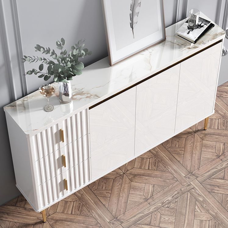 Glam Style Stone Sideboard Buffet Dining Room 34"H 3-Drawers Buffet Server in White Clearhalo 'buffet_sideboard' 'Buffets & Sideboards' 'furn' 'furn_buffet_sideboard' 'Furniture' 'Kitchen & Dining Furniture' 1200x1200_05db6204-dda1-4048-b454-04fc3282ce5e