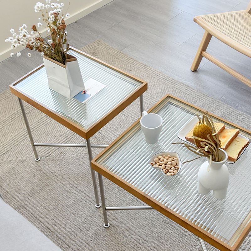 Scandinavian Glass Coffee Table with Wood Accents Cross Legs Cocktail Table Clearhalo 'Coffee & Accent Tables' 'Coffee Tables' 'coffee_tables' 'furn' 'furn_coffee_tables' 'Furniture' 'furniture_coffee_tables' 'Living Room Furniture' 1200x1200_05de20d3-6144-455a-b9af-111bc589a2cc