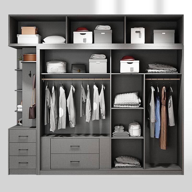 Modern Style Glass Wardrobe Gray Colour Soft Close Drawer Wardrobe Closet Clearhalo 'Armoires & Wardrobes' 'armoires_wardrobes' 'Bedroom Furniture' 'furn' 'furn_armoires_wardrobes' 'Furniture' 1200x1200_05de6865-f39b-4167-bd79-2a9678b3f2dd