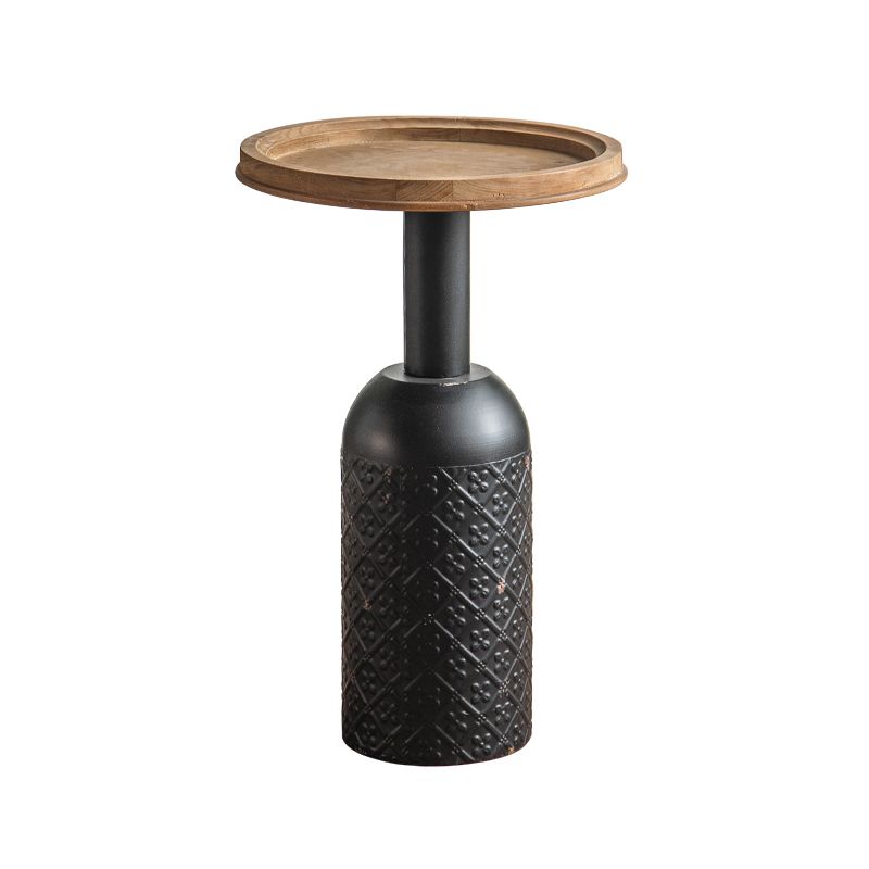 Wood Pedestal Side Table Rustic Round End Table in Distressed Finish