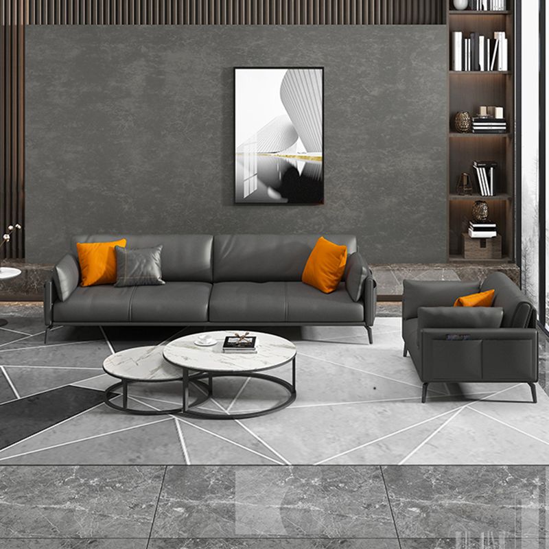 Canapé en cuir contemporain dans le dos lâche gris pour le salon