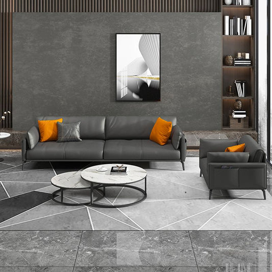 Divano in pelle contemporanea in grigio sciolto per soggiorno