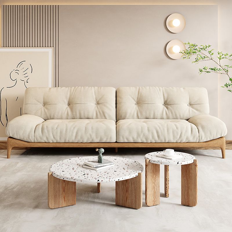 Scandinavian Settee Living Room White Tufted Armless Standard Seating