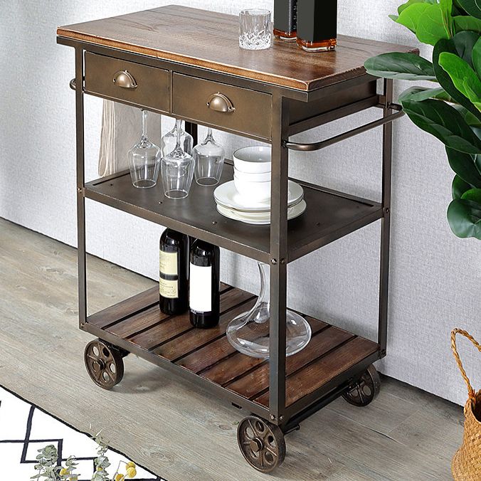 35.43" High Rolling Industrial Kitchen Trolley Wooden Kitchen Trolley for Dining Room Clearhalo 'furn' 'furn_kitchen_islands_carts' 'Furniture' 'Kitchen & Dining Furniture' 'Kitchen Islands & Carts' 'kitchen_islands_carts' 1200x1200_05eced12-95e7-4f86-af02-d8c9b2a1e2ba