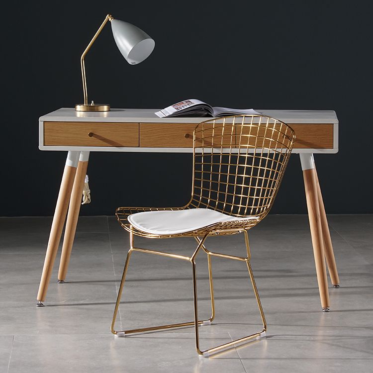 Glam Metal Dining Side Chair Dining Room Cross Back Armless Upholstered Chair Clearhalo ' kitchen&dining_furn' 'Dining Chairs' 'Dining Tables & Seating' 'dining_chair' 'furn' 'furn_dining_chair' 'Furniture' 'furniture_dining_chair' 'Kitchen & Dining Furniture' 'kitchen' 1200x1200_05f0f76b-4033-40ae-8167-10e258883057