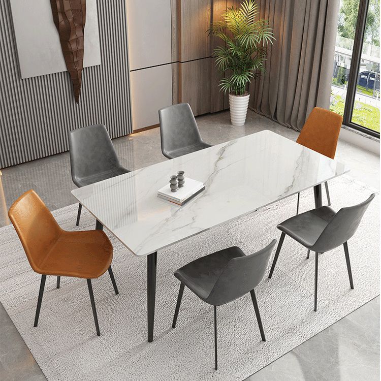 Metal Industrial Rectangle Dining Table Sintered Stone Dining Table with 4 Black Legs Clearhalo ' dining_table' 'Dining Tables & Seating' 'Dining Tables' 'furn' 'furn_dining_table' 'Furniture' 'furniture_dining_table' 'Kitchen & Dining Furniture' 'kitchen&dining_furn' 'kitchen' 'kitchen_dining_table' 1200x1200_05f1e45a-cb64-455c-b632-3f5067be2010