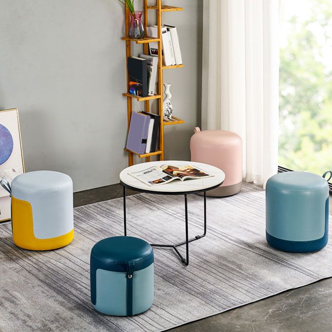 Faux Leather Pouf Round Patchwork Water Resistant Contemporary Pouf Ottoman Clearhalo 'furn' 'furn_ottomans_poufs' 'Furniture' 'Living Room Furniture' 'Ottomans & Poufs' 'ottomans_poufs' 1200x1200_05f37134-d0c8-4209-92ad-5e20e1d1392f