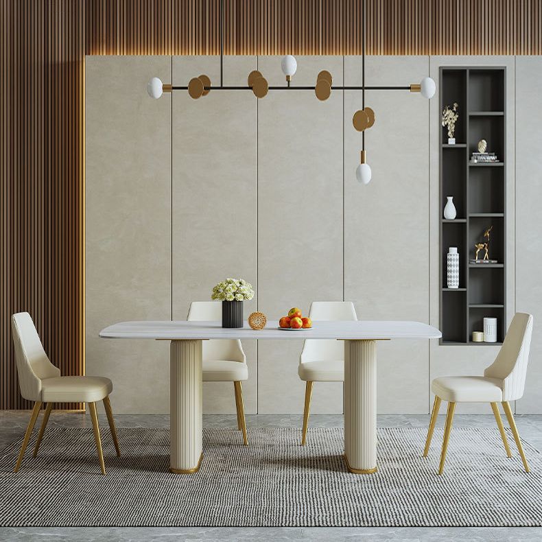 Sintered Stone Top White Table for Restaurant Modern Dining Table with Double Pedestal Clearhalo 'Dining Tables & Seating' 'Dining Tables' 'dining_table' 'furn' 'furn_dining_table' 'Furniture' 'furniture_dining_table' 'Kitchen & Dining Furniture' 'kitchen' 'kitchen_dining_table' 1200x1200_05f55d5d-60fd-4795-b85e-7d0313896d0f