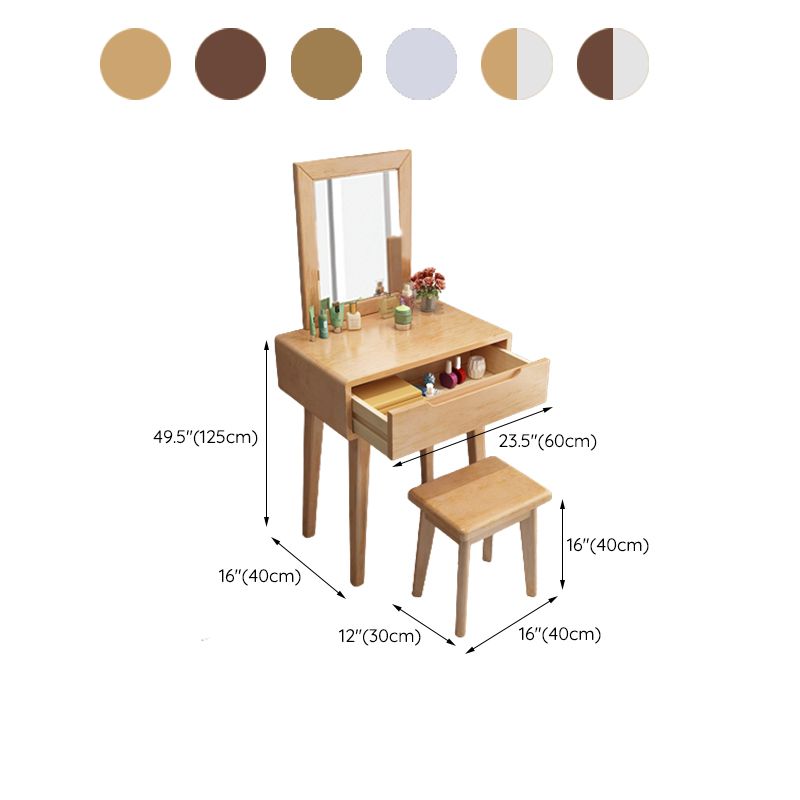 15.74 "Tocador de tocador ancho con cajón de tocador de maquillaje de madera maciza con espejo y taburetes