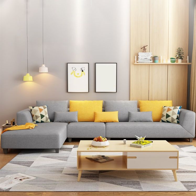 70"W Scandinavian Sectional Sofa Grey Pillowed Back Cushions Sectional Clearhalo 'furn' 'furn_sectionals' 'Furniture' 'Living Room Furniture' 'Sectionals' 1200x1200_05fbc89a-d563-4c83-aa6e-bd2b013916f8