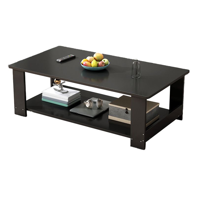 Nordic Style 4 Legs Base Rectangular Solid Wood Table with Storage Rack Coffee Table