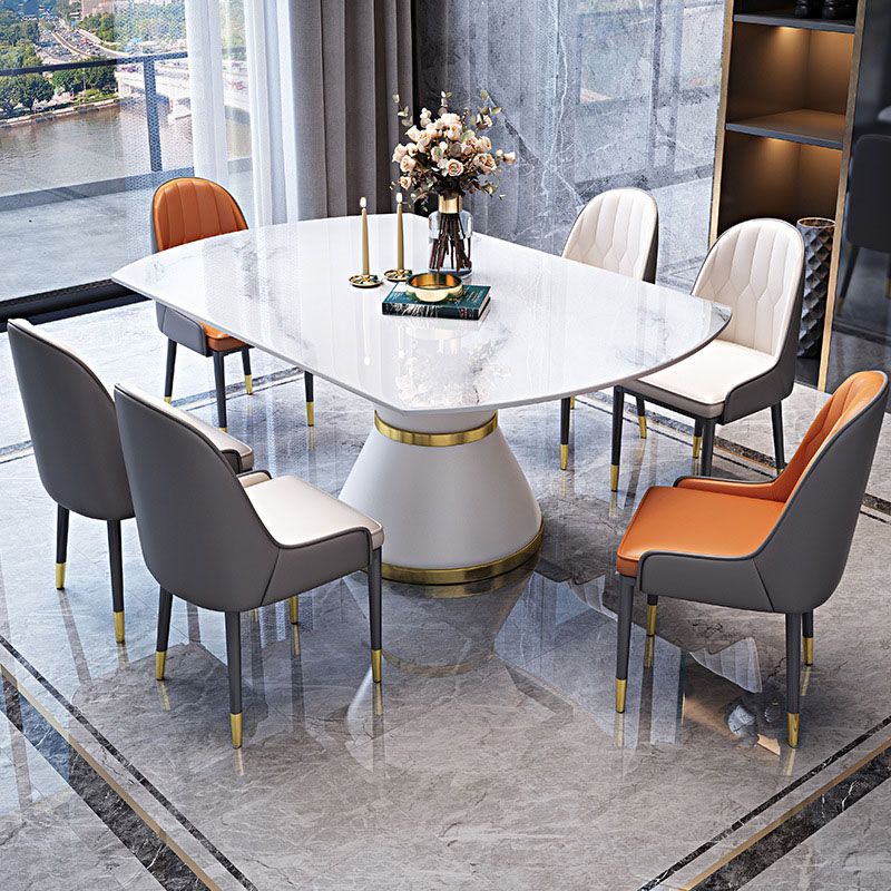 Metal Pedestal Dining Table Extendable Table for Kitchen Dining Room Clearhalo 'Dining Tables & Seating' 'Dining Tables' 'dining_table' 'furn' 'furn_dining_table' 'Furniture' 'Kitchen & Dining Furniture' 1200x1200_05fd44fe-9319-4974-b1ad-bd02223bc41b