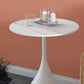 Modern Round Stone Pedestal Sofa Side Accent Table - Dia 12.6-In