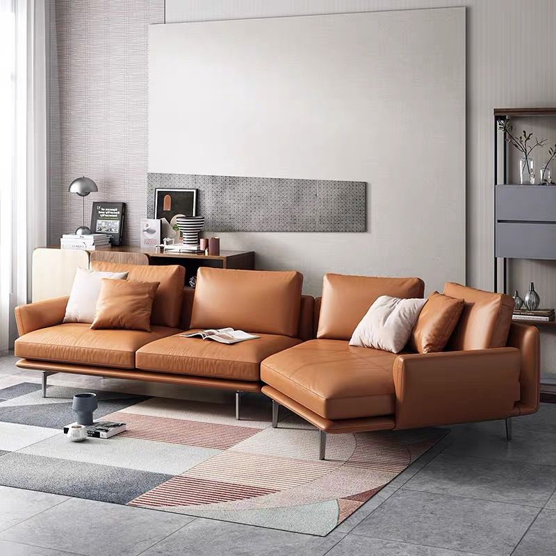 34"H Scandinavian Sectional Sofa Orange Sleeper Sectional with Pillows Clearhalo 'furn' 'furn_sectionals' 'Furniture' 'Living Room Furniture' 'Sectionals' 1200x1200_06070708-7729-461a-b514-c20b32a921ad