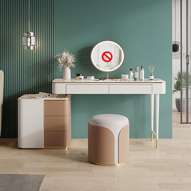 Glam Makeup Vanity Desk Leather Makeup Vanity Set with Slate Top