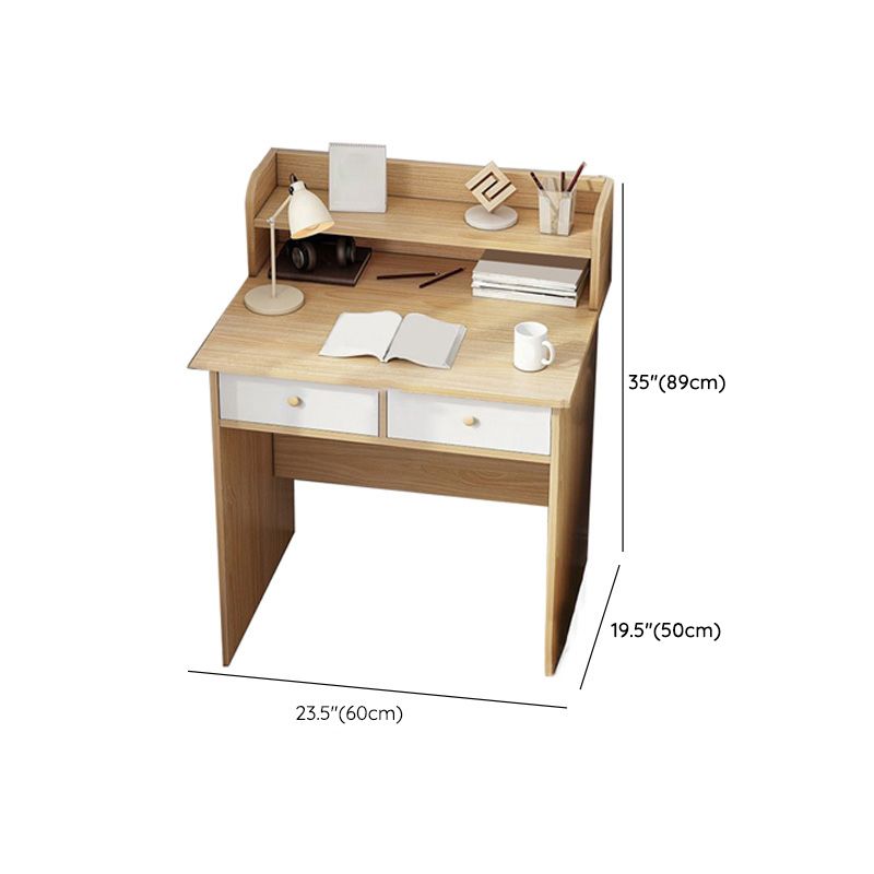 Bureau de bureau en bois moderne bureau de forme rectangulaire avec 2 jambes en blanc / naturel