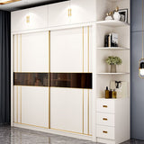 White Wardrobe Closet Engineered Wood Wardrobe Armoire with Garment Rod