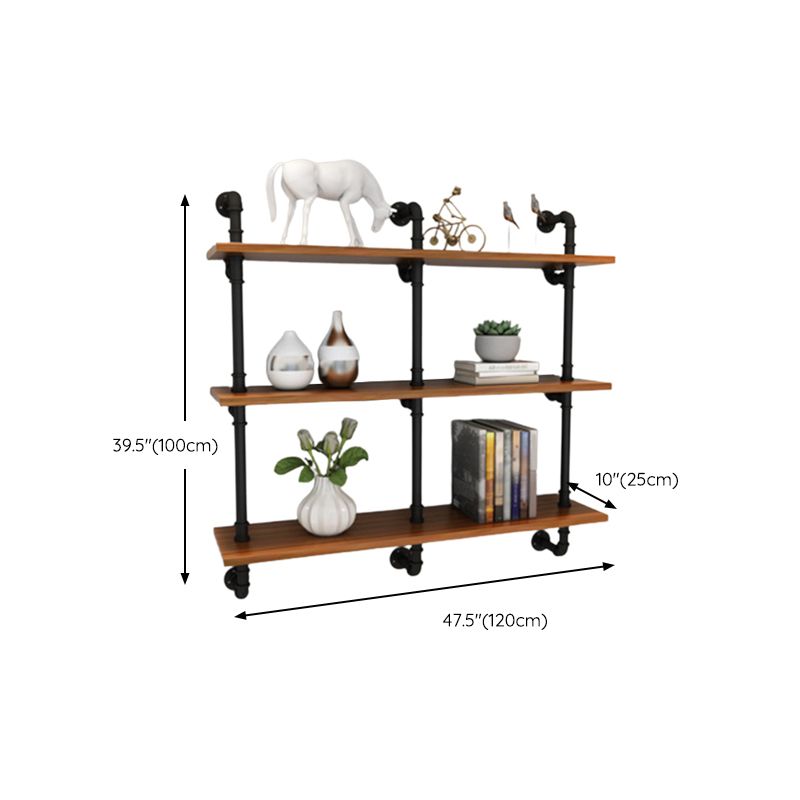 Metal and Wooden Floating Shelf Modern Natural Wall Mounted Bookshelf for Study Room
