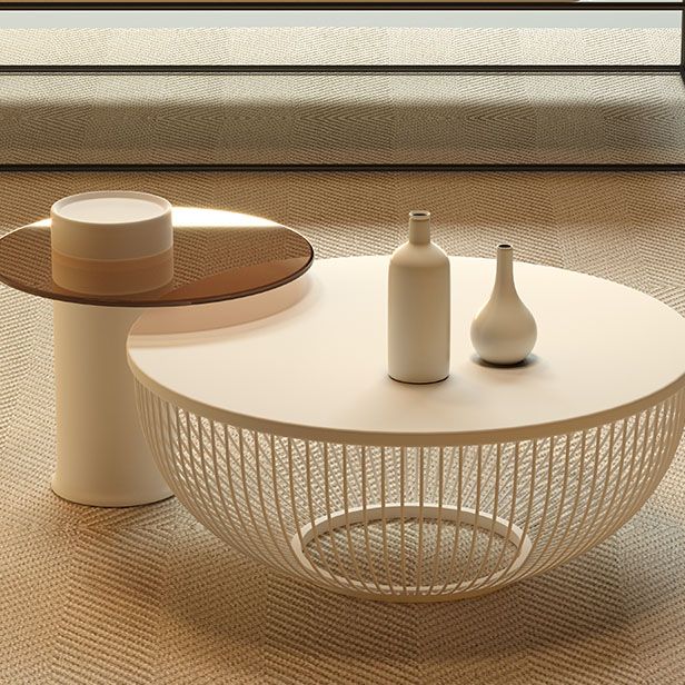 Modern Round Drum Coffee Table Metal Cocktail Table in White Clearhalo 'Coffee & Accent Tables' 'Coffee Tables' 'coffee_tables' 'furn' 'furn_coffee_tables' 'Furniture' 'Living Room Furniture' 1200x1200_060d9532-915f-430e-8190-557e702a52bb