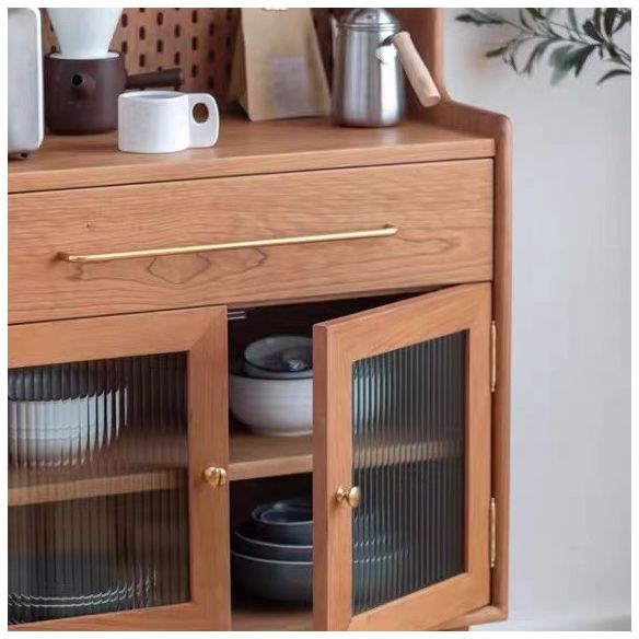 4 Doors 1 Drawer Sideboard Pine Wood Glam Style Cupboard for Dining Room